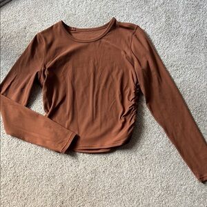 Lululemon All It Takes Ribbed Nulu Long Sleeve Shirt Ruched sides - Brown Size 6